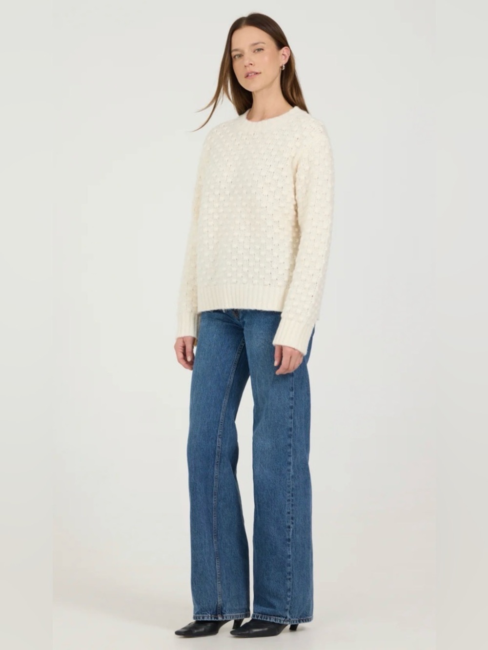 One Grey Day Cleo Crewneck Ivory Wool Alpaca Blend Sweater Size S Like New